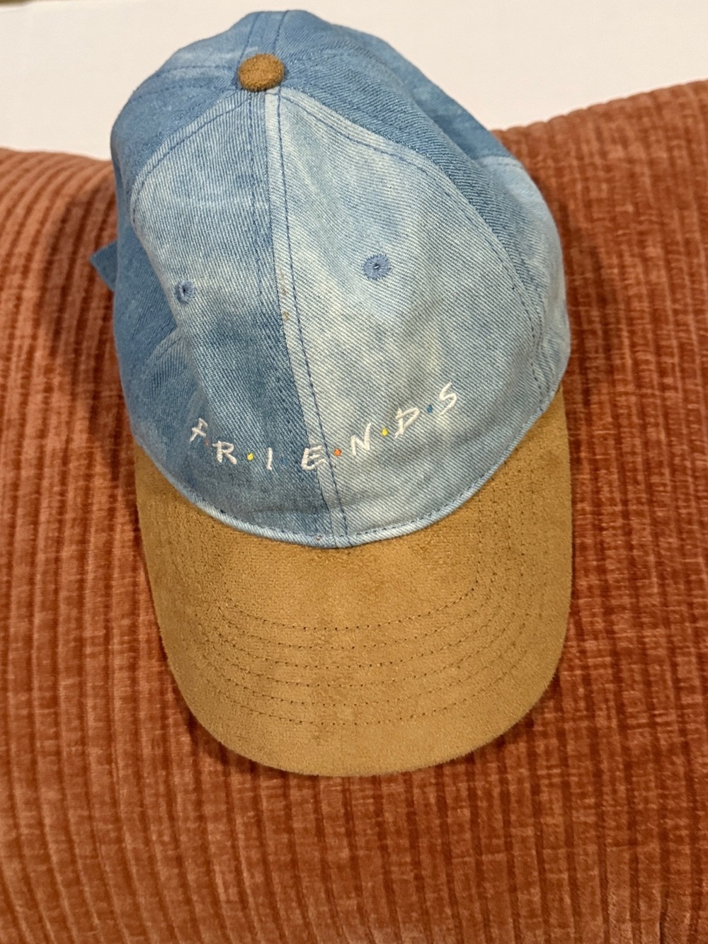 FRIENDS Denim and Brown Suede Like Baseball Cap Pop Culture Y2K Nostalgic
